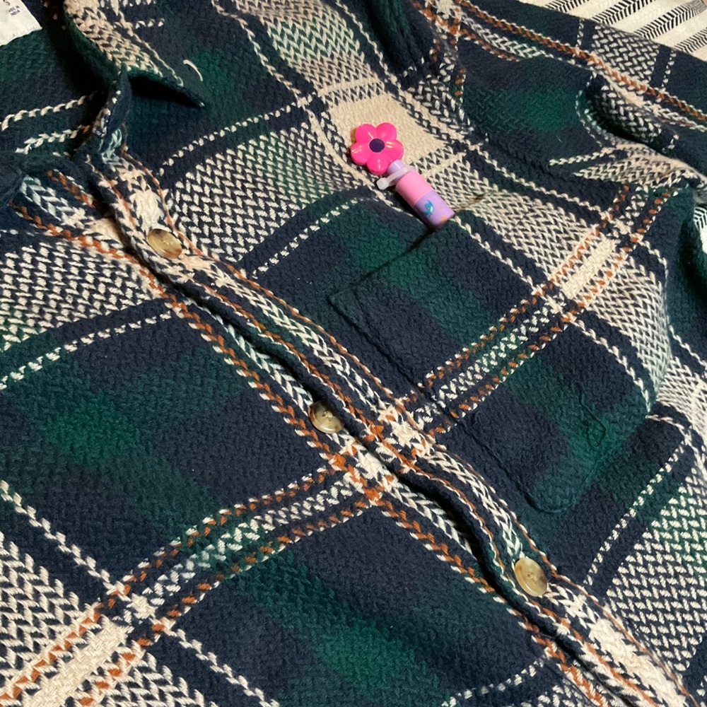 Abercrombie & Fitch Navy and Green Plaid Shirt - Picture 4 of 6